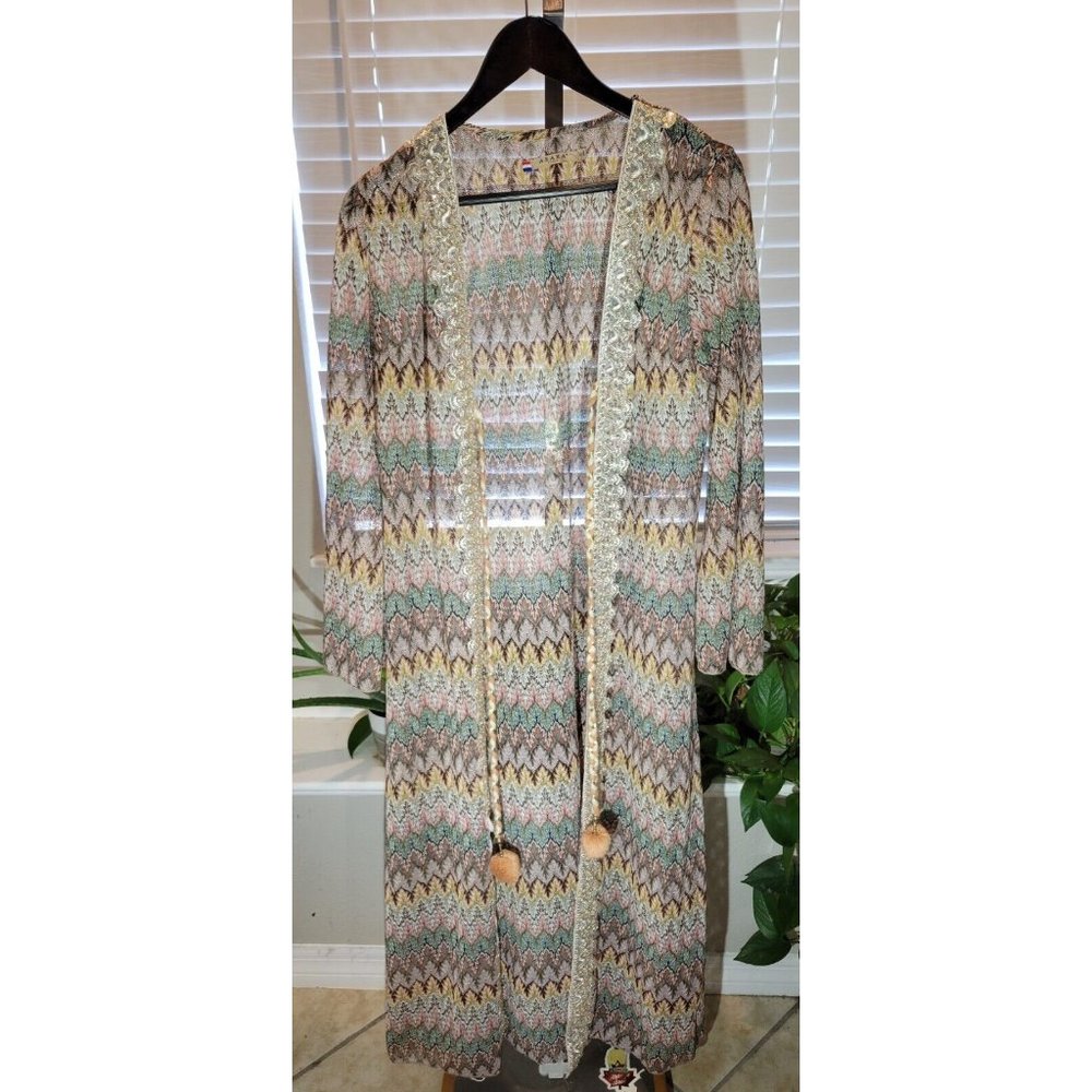 Azara Paris Multi-color 90s Zig Zag Knit Sequined Stretch Full Leng Cardigan M/L